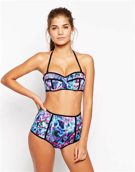 Asos Watercolour Contrast Longline Bikini Top At Asos Bikinis