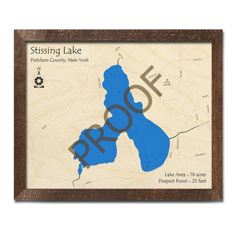 Stissing Lake NY 3D Wood Map Laser Etched Nautical Decor