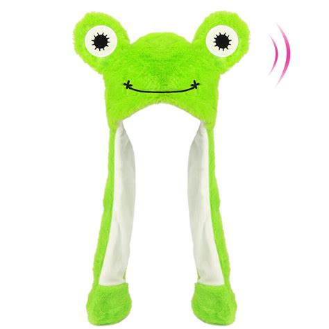 Funny Frog Hat With Ears Moving Jumping Pop Up Plush Hat Kids Party