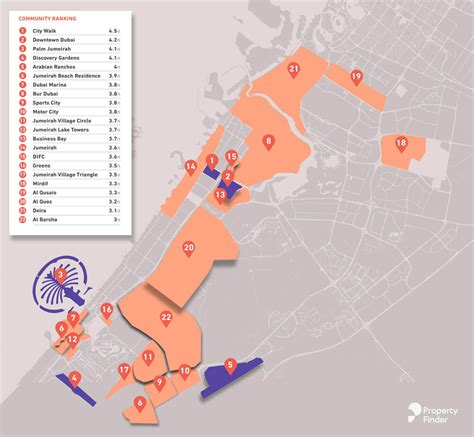 Carte de Dubaï avec le classement des quartiers