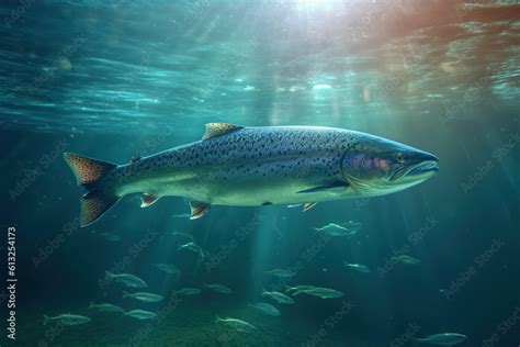 Atlantic Salmon Swimming In The Ocean Stock Illustration Adobe Stock