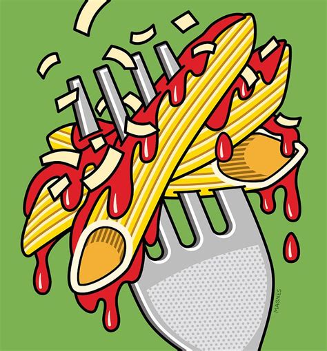 Pasta On Green Digital Art Pop Art Food Pop Art Comic Pop Art