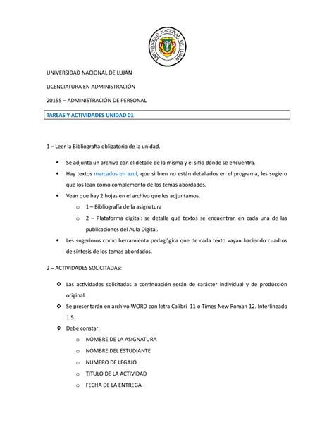 Actividades Unidad 01 UNIVERSIDAD NACIONAL DE LUJÁN LICENCIATURA EN