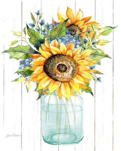 Sunflowers In Mason Jar By Jean Plout Sunflower Watercolor Painting