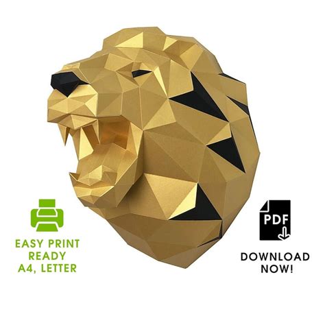 LION Papercraft Pdf 3D Papercraft Build Your Lion Low Poly Etsy