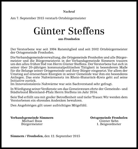 Traueranzeigen Von G Nter Steffens Rz Trauer De