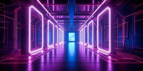 Premium AI Image Neon Hallway With Long Lights