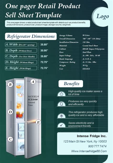 One Page Retail Product Specification Sheet Slides To Impel Customers