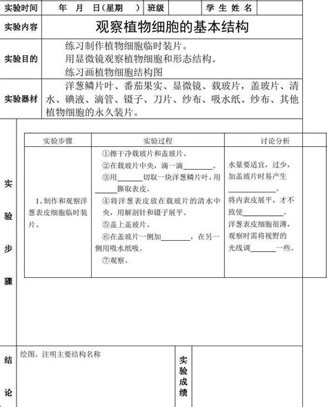 初中生物实验报告单学生用word文档在线阅读与下载免费文档