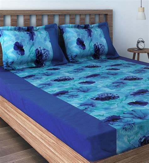 Buy Blue Floral 240 Tc Cotton 1 Double Bedsheet With 2 Pillow Covers By