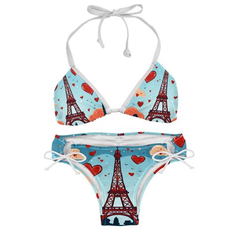 Eiffel Tower Valentines Day Swimsuit Women Bikinis Detachable Sponge