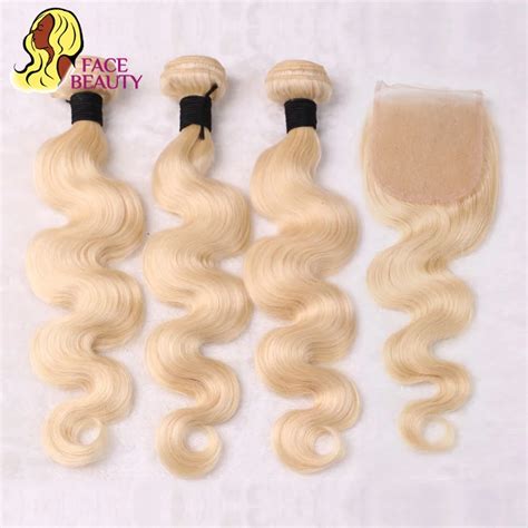 Facebeauty Brazillian Body Wave Remy Hair Weave 613 Blonde Color Human