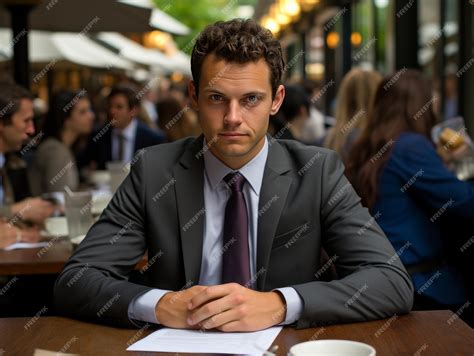 Premium Photo Man In Suit Sitting At Restaurant Table