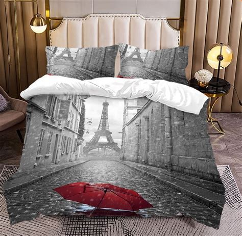 Paris City Duvet Cover Set Eiffel Tower Print Bedding Sets Twin Full