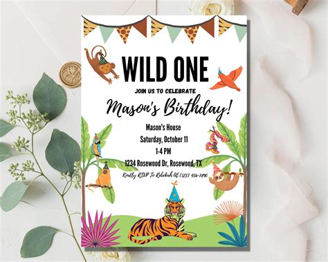 Wild One Jungle Birthday Invitation Instant Download Customizable ...