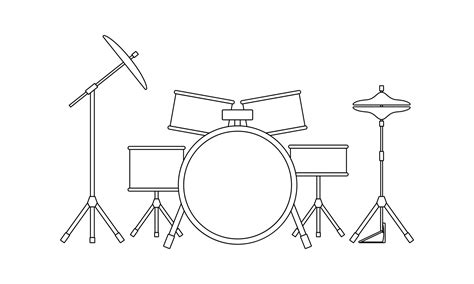 Black Outline Drum Kit Isolated On White Background Vector