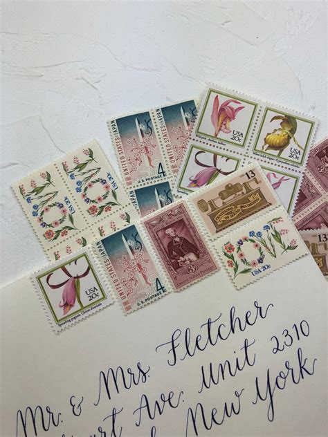 Floral Pink Vintage Unused Postage Stamps For 5 Letters Etsy