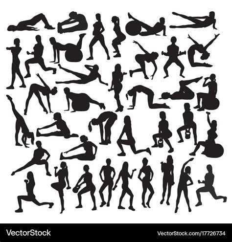 Fitness And Gym Exercises Sport Silhouettes Vector Image