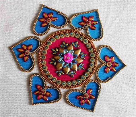 Blue And Pink And Gold Blue And Pink Heart Chakra Kundan Rangoli At Rs