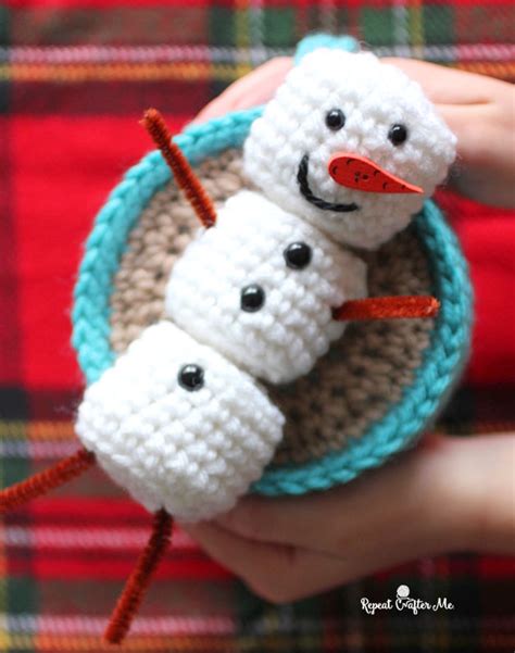 Crochet Marshmallow Snowman In A Mug Repeat Crafter Me