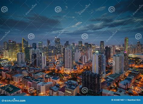 Manila City Skyline Nightview , Manila , Philippines Editorial ...