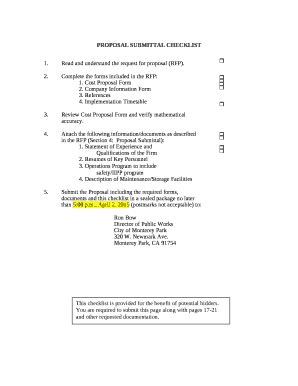 PROPOSAL SUBMITTAL CHECKLIST Doc Template | pdfFiller