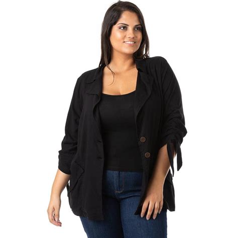 Blazer Alongado Em Linho Plus Size Confidencial Extra Feminina