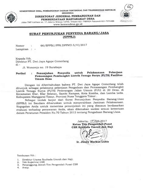 Surat Penunjukan Penyedia Barang Jasa Koleksi Gambar