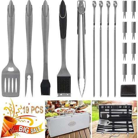 19pcs Bbq Grill Tools Set Extra Thick Stainless Steel Barbecue Grilling