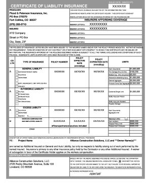 Certificate Of Insurance Sample PdfFiller