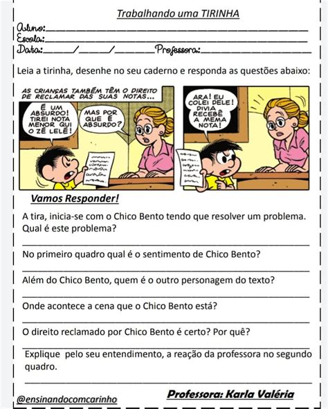 Tirinha Interpretação - Exercício de interpretação do gênero textual tirinha