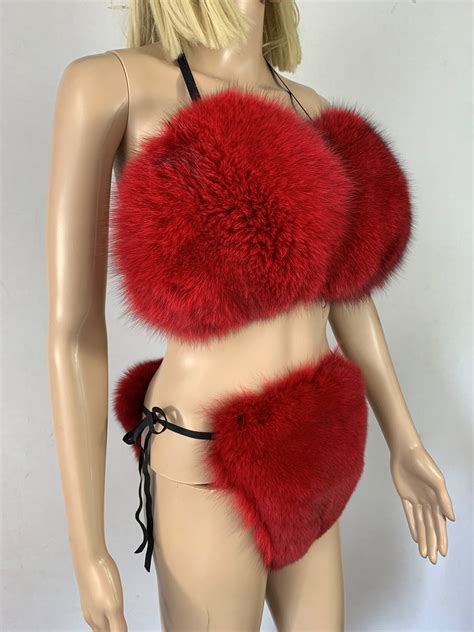 Fox Fur Bikini Double Sided Fur Two Pieces Bikini Fur Top And Etsy