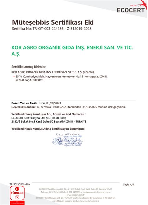 Sertifikalar Kor Agro Organik G Da