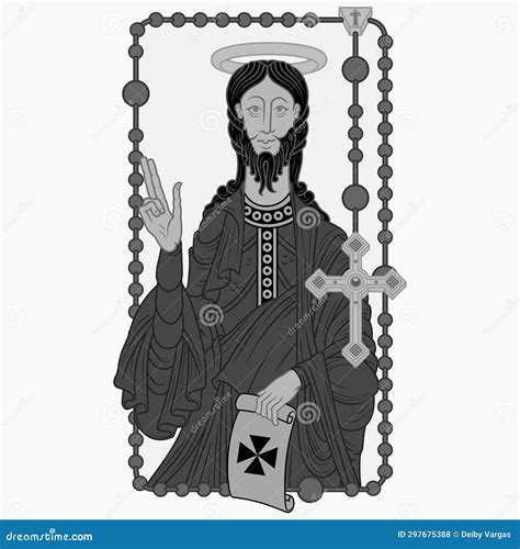 Christian Rosary Icon Silhouette Isolated On White Background Cartoon