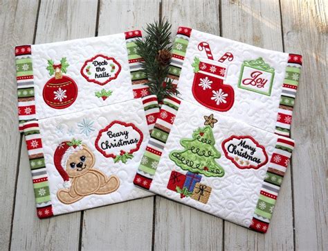 Applique Christmas Mug Rug Set Omas Place Machine Embroidery Designs