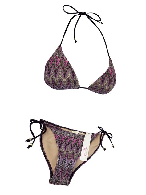 Accessorize Purple Crochet Knit Triangle Bikini Set Size To