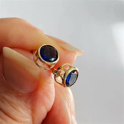 14K Sapphire Blue Stud Earrings Gift For Her September Birthday