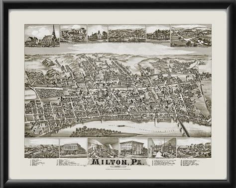 Milton, PA Bird's Eye View Map, 1883 - Vintage City Maps