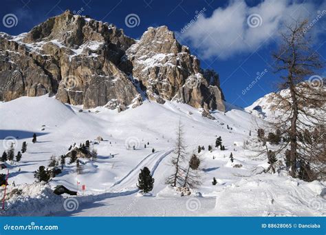 Lagazuoi Mountain As Seen from Passo Falzarego in Winter, Dolomites ...