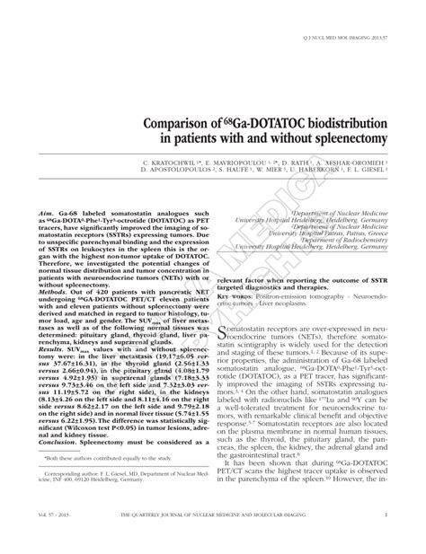 PDF Comparison Of 68Ga DOTATOC Biodistribution In Patients With And