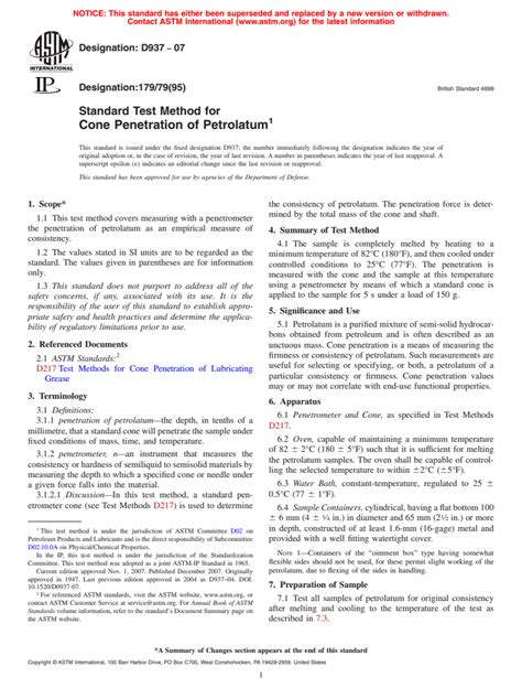 Astm D937 07 Standard Test Method For Cone Penetration Of