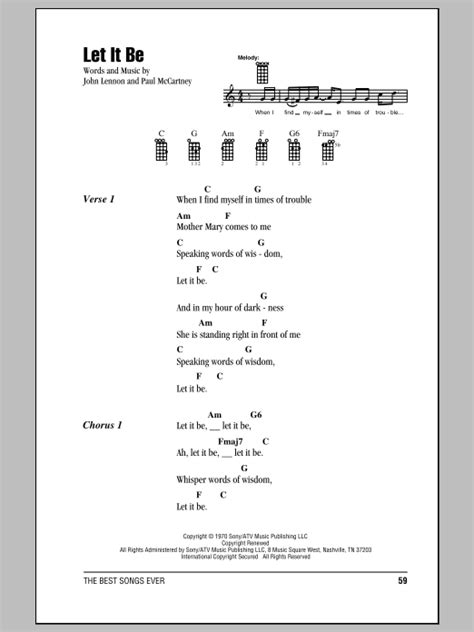 Let It Be By The Beatles Sheet Music For Ukulele Chords Lyrics At Sheet