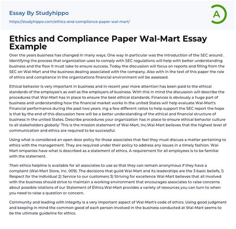 Ethics And Compliance Paper Wal Mart Essay Example StudyHippo