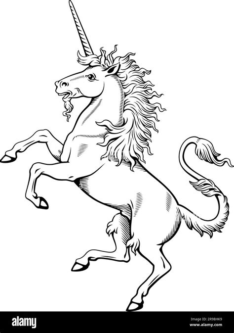 Unicornio Her Ldico Saliente Estilo De Tinta Grabado Vector Clipart