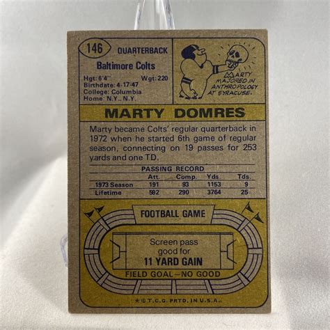 Marty Domres Columbia Baltimore Colts Autographed Card Ebay