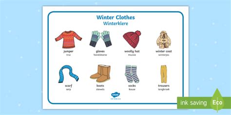 Winter Clothes Word Mat English Afrikaans Teacher Made