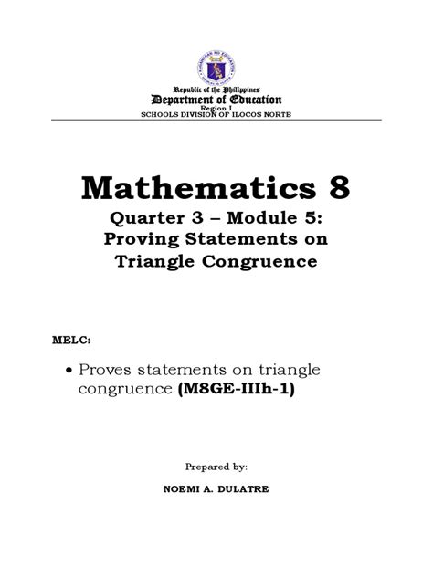 Mathematics 8 Quarter 3 Module 5 Proving Statements On Triangle