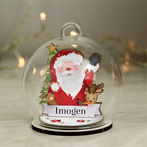 Personalised Wooden Santa Glass Bauble In Personalised Christmas