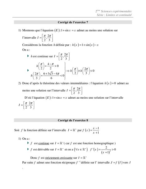 Limites Et Continuité Corrigé Série Dexercices 1 Alloschool