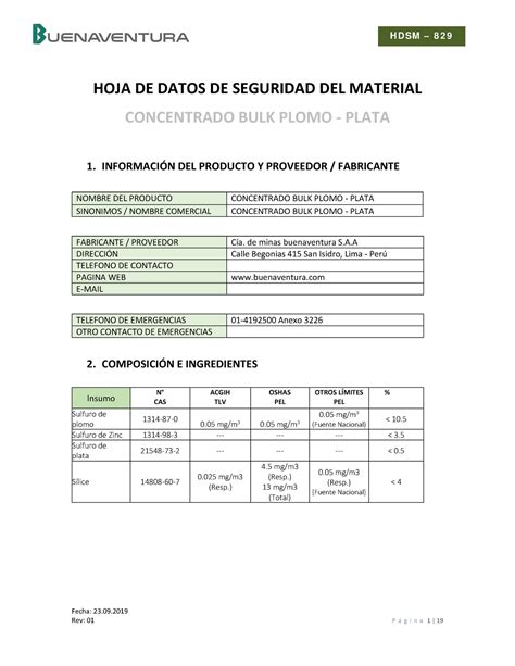 HDSM 829 Concentrado BULK Plomo Plata Julcani 23 Fecha 23 HOJA DE